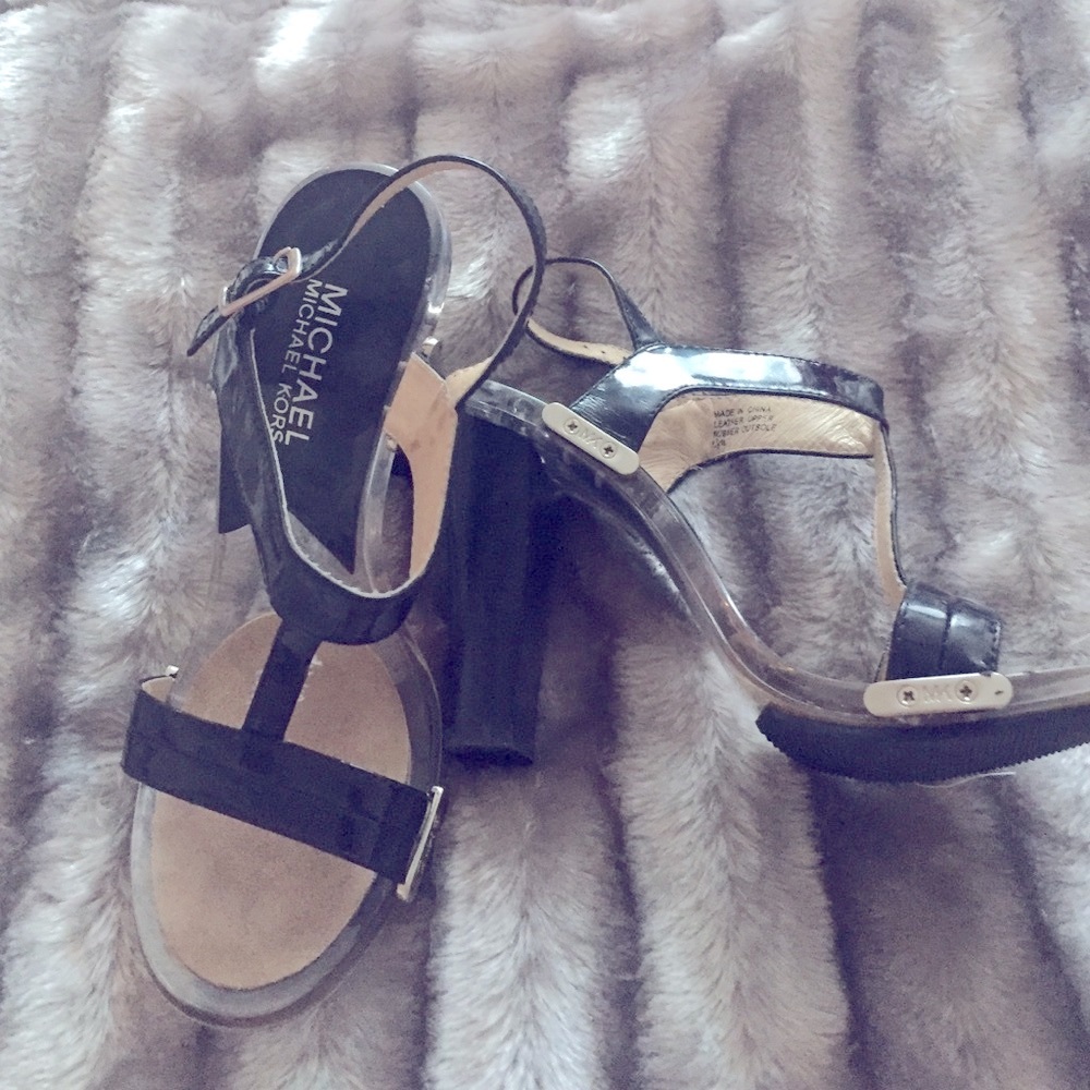 Michael Kors Lucite Clear and Black block heels